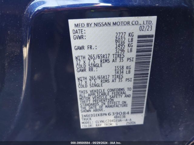 1N6ED1EK8PN639084 Nissan Frontier Sv 4x4