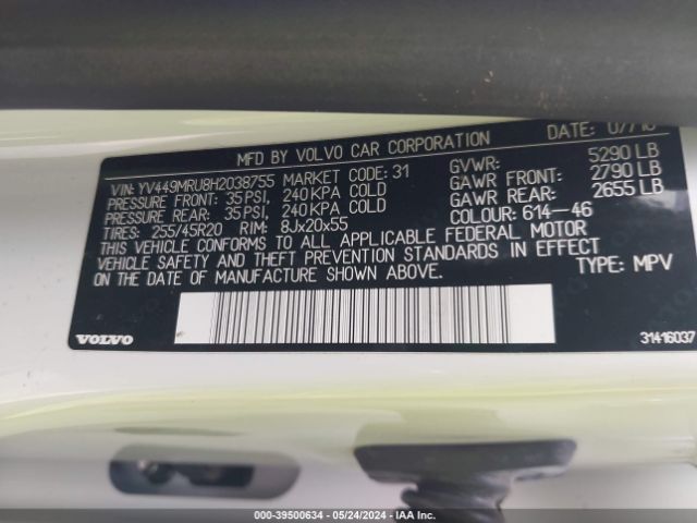 YV449MRU8H2038755 Volvo Xc60 T6 Inscription
