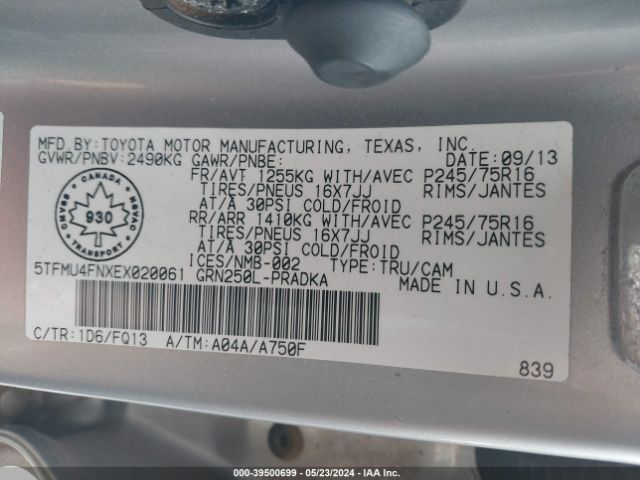 5TFMU4FNXEX020061 Toyota Tacoma Base V6
