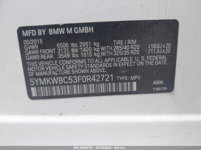 5YMKW8C53F0R42721 BMW X6 M
