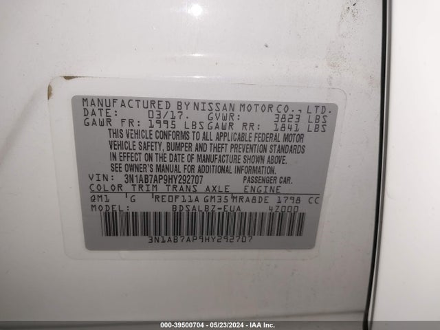 Nissan SENTRA S 2017 3N1AB7AP9HY292707 Image 9