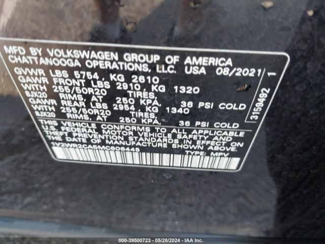 1V2WR2CA5MC606445 Volkswagen Atlas 3.6l V6 Se W/technology
