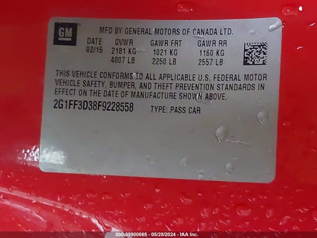 Chevrolet Camaro 2lt 2015 2G1FF3D38F9228558 Image 9