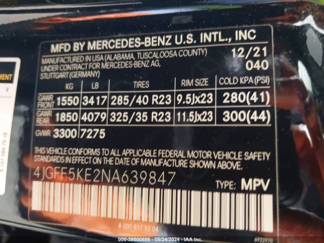 4JGFF5KE2NA639847 Mercedes-Benz Gls 450 4matic