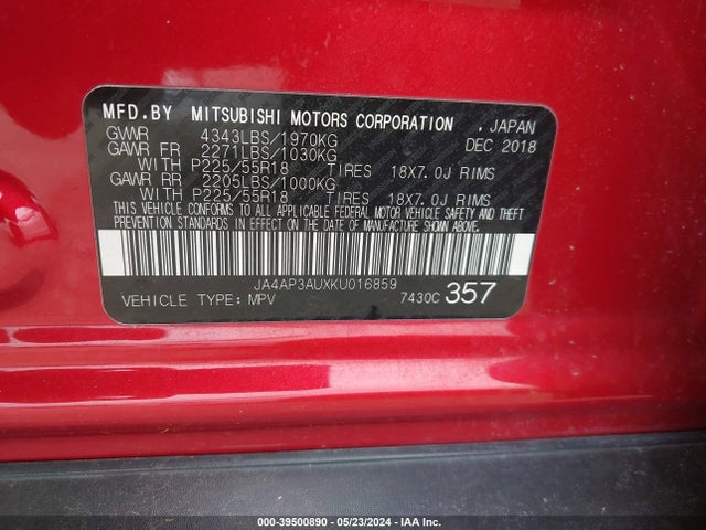 2019 MITSUBISHI OUTLANDER SPORT JA4AP3AUXKU016859 Photo 8