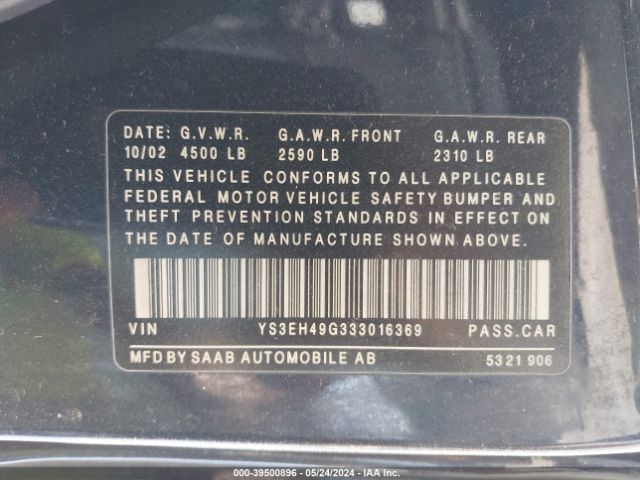 2003 SAAB 9-5 YS3EH49G333016369 Photo 8