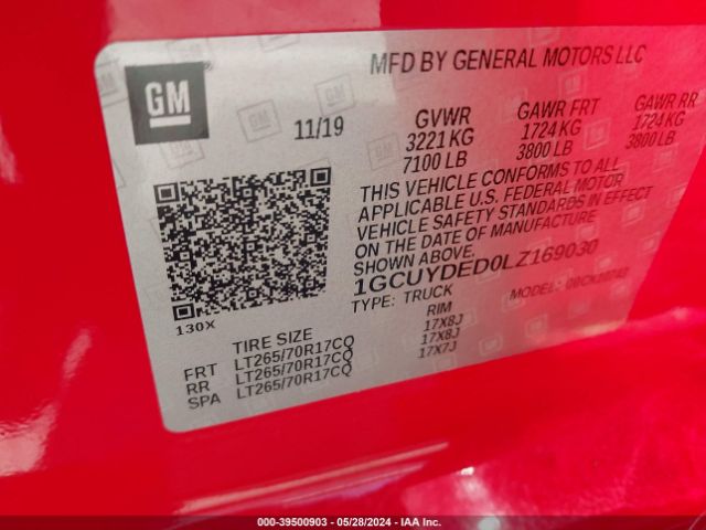 1GCUYDED0LZ169030 Chevrolet Silverado 1500 4wd  Standard Bed Lt