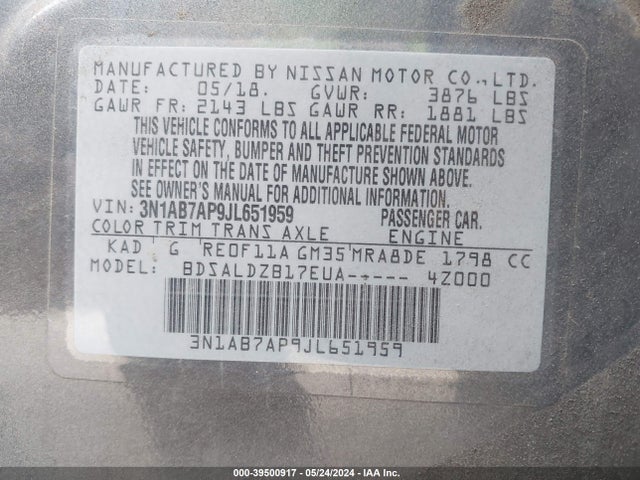 Nissan SENTRA SV 2018 3N1AB7AP9JL651959 Image 9