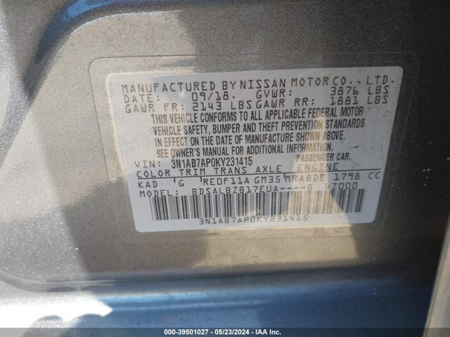 Nissan SENTRA S 2019 3N1AB7AP0KY231415 Image 9