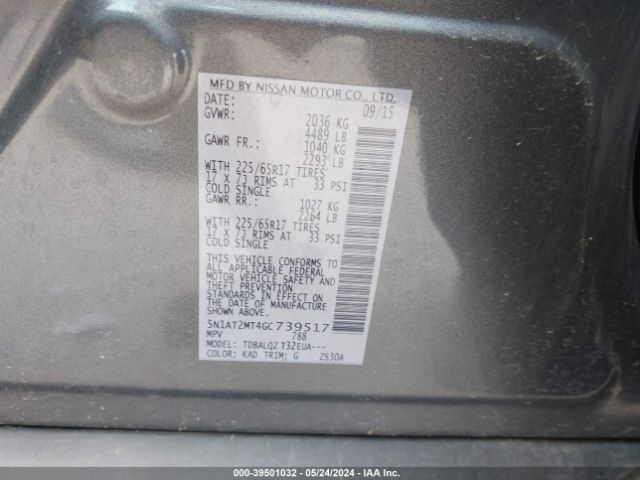5N1AT2MT4GC739517 Nissan Rogue S/sl/sv