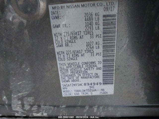 Nissan ROGUE SV 2017 5N1AT2MT5HC894949 Image 9