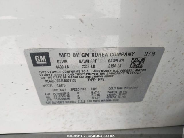 KL4CJESB4LB076135 Buick Encore Awd Preferred