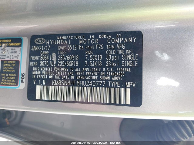 Hyundai Santa Fe Limited 2017 KM8SN4HF8HU240777 Image 9