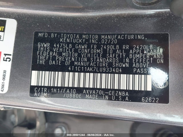 Toyota CAMRY LE 2020 4T1C11AK7LU933404 Image 9