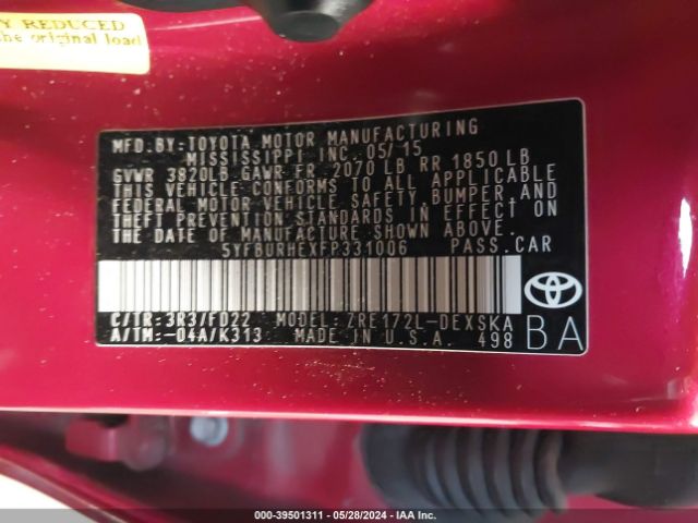 5YFBURHEXFP331006 Toyota Corolla S Plus