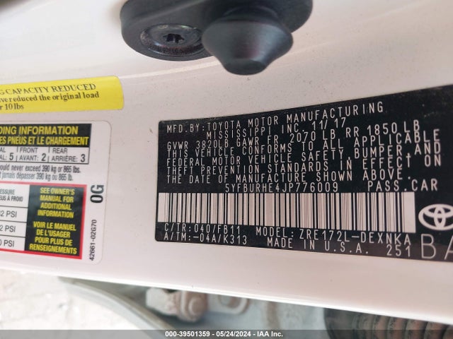 Toyota COROLLA LE 2018 5YFBURHE4JP776009 Image 9