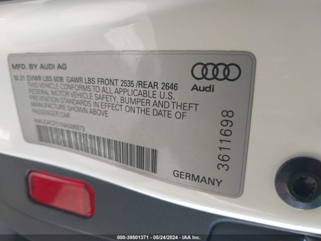 WAUDACF51NA006973 Audi A5 Sportback Premium 45 Tfsi S Line Quattro S Tronic