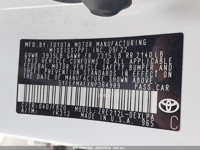 Toyota COROLLA LE 2022 5YFEPMAEXNP364989 Image 9