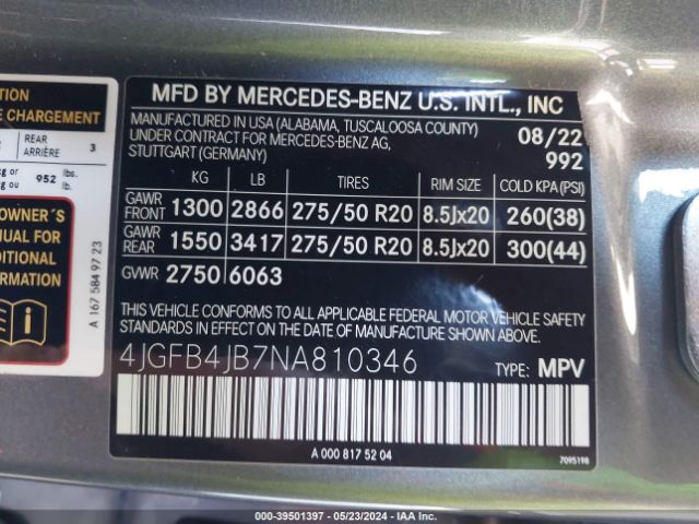 4JGFB4JB7NA810346 Mercedes-Benz GLE 350