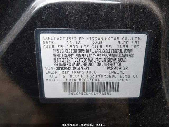 Nissan KICKS S 2019 3N1CP5CU4KL478581 Image 9