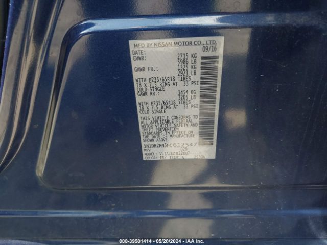 5N1DR2MN5HC612547 Nissan Pathfinder Platinum/s/sl/sv