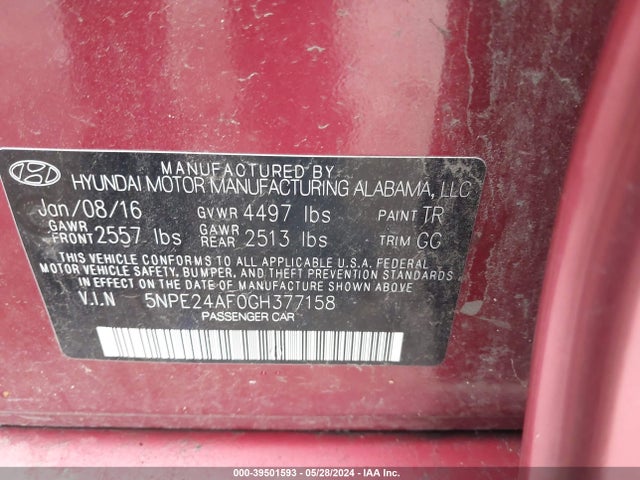 Hyundai SONATA SE 2016 5NPE24AF0GH377158 Image 9