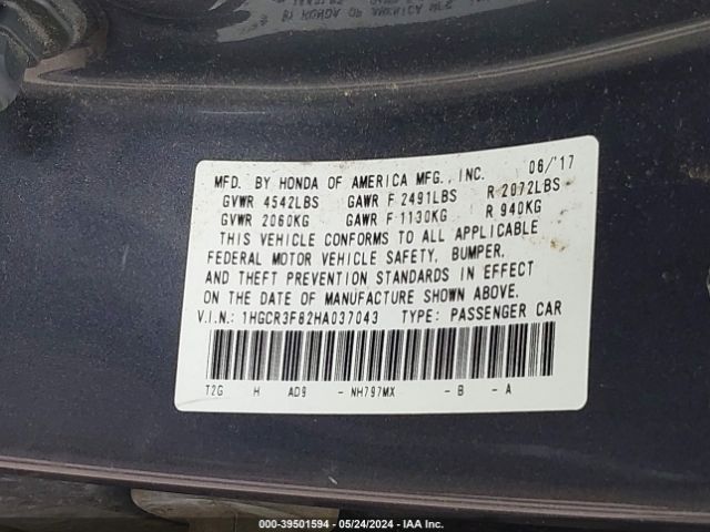 1HGCR3F82HA037043 Honda Accord Ex-l V6