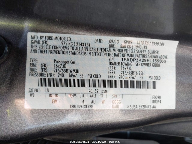 Ford FOCUS SE 2014 1FADP3K29EL155560 Image 9