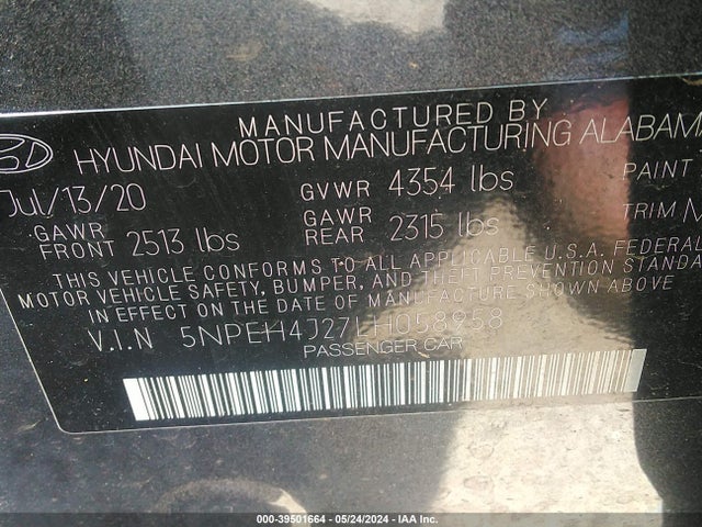 Hyundai Sonata Limited 2020 5NPEH4J27LH058958 Image 9