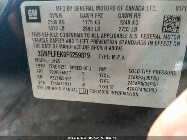 Chevrolet EQUINOX 1LT 2015 2GNFLFEK0F6259819 Image 9