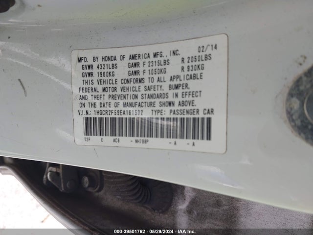 Honda Accord Sport 2014 1HGCR2F59EA161502 Image 9