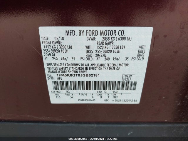1FM5K8GT0JGB62181 Ford EXPLORER SPORT