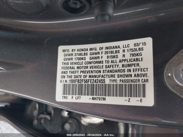 Honda Civic Lx 2015 19XFB2F56FE242455 Image 9