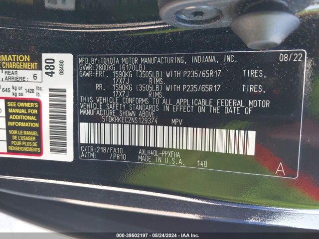Toyota SIENNA LE 2022 5TDKRKEC2NS129374 Image 9
