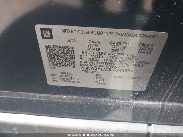 Chevrolet Equinox Awd 1fl 2020 2GNAX5EV0L6243585 Image 9