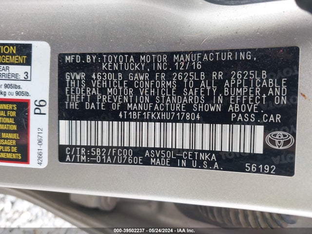 Toyota CAMRY LE 2017 4T1BF1FKXHU717804 Image 9