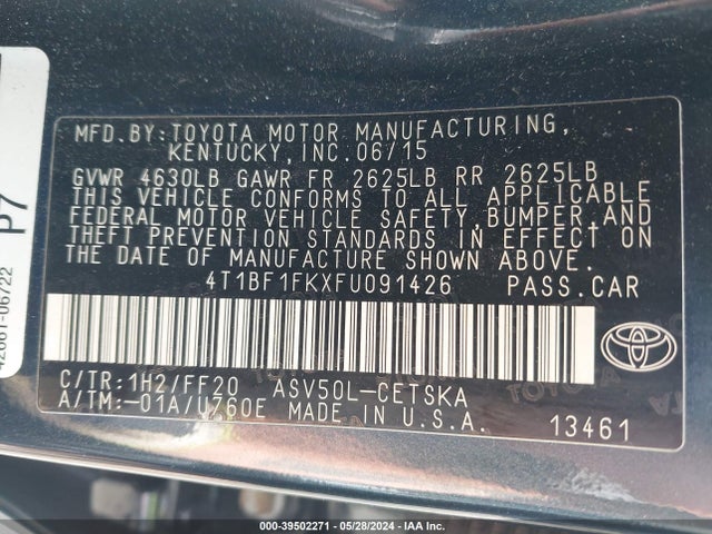 Toyota CAMRY SE 2015 4T1BF1FKXFU091426 Image 9