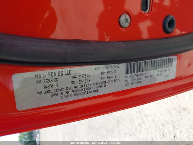 2C3CDZAGXHH501779 Dodge Challenger Sxt Plus