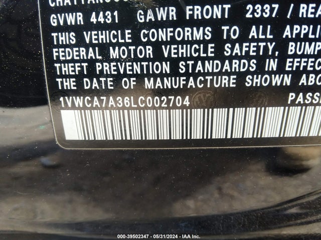 Volkswagen Passat 2.0t Sel 2020 1VWCA7A36LC002704 Image 9