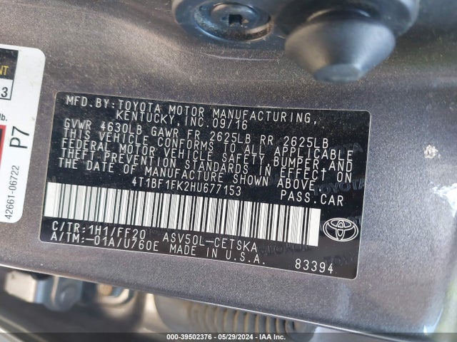 Toyota CAMRY SE 2017 4T1BF1FK2HU677153 Image 9