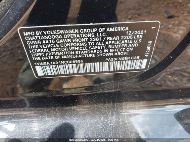 1VWSA7A31NC008585 Volkswagen Passat 2.0t Se