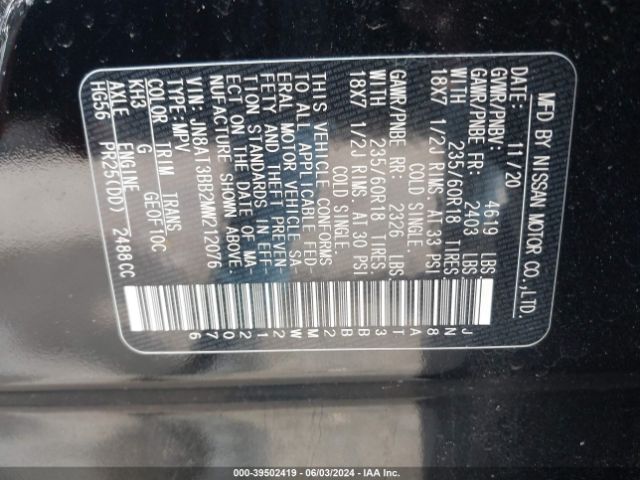 JN8AT3BB2MW212076 Nissan Rogue Sv Intelligent Awd