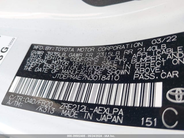 Toyota COROLLA LE 2022 JTDEPMAE7N3018410 Image 9