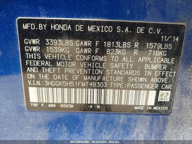 Honda FIT LX 2015 3HGGK5H51FM748303 Image 9