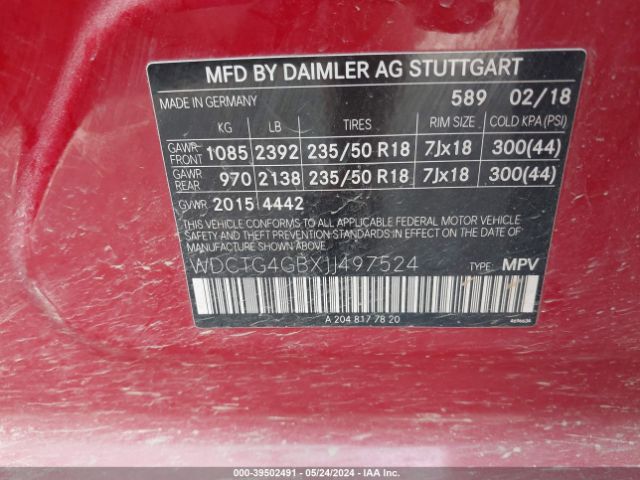 WDCTG4GBXJJ497524 Mercedes-Benz Gla 250 4matic