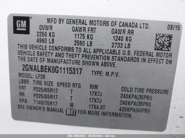 Chevrolet EQUINOX LS 2016 2GNALBEK0G1115317 Image 9