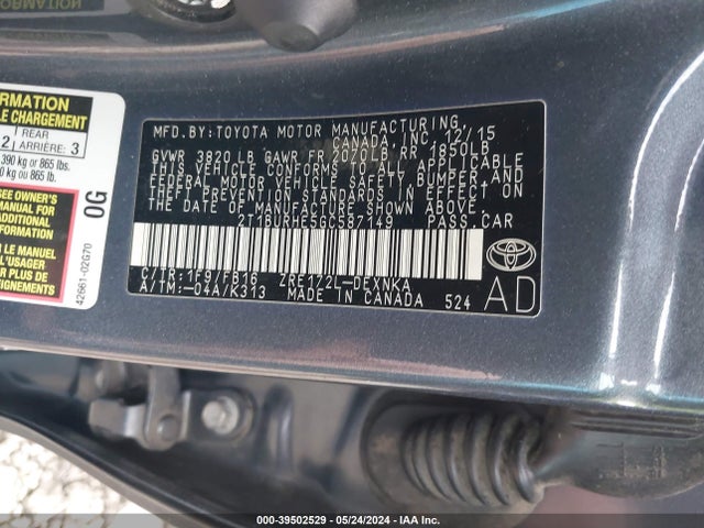 Toyota COROLLA LE 2016 2T1BURHE5GC587149 Image 9