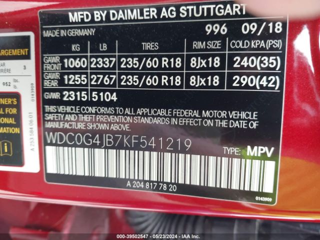 WDC0G4JB7KF541219 Mercedes-Benz GLC 300