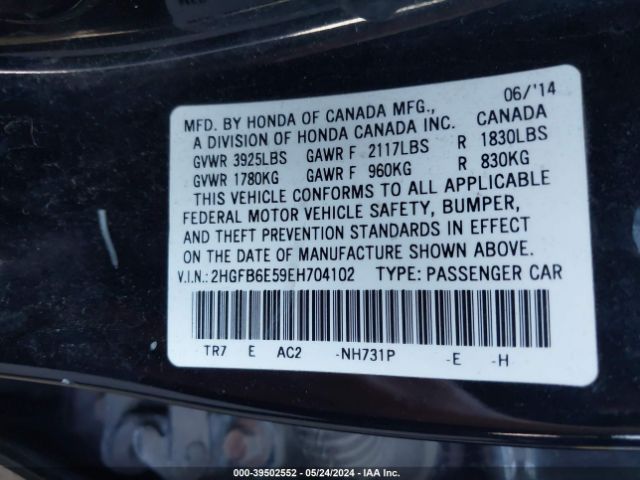 2HGFB6E59EH704102 Honda CIVIC SI