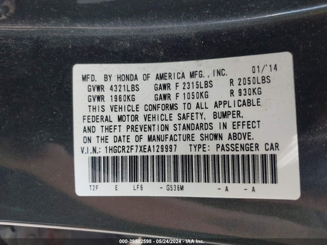 Honda ACCORD EX 2014 1HGCR2F7XEA129997 Image 9